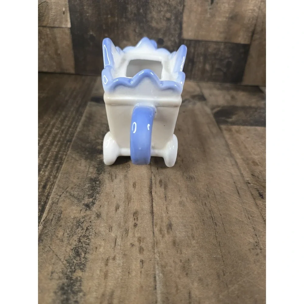 Miniature Ceramic Royal Carriage Teapot Blue White Gold Fairy Tale Decor 4.5in
